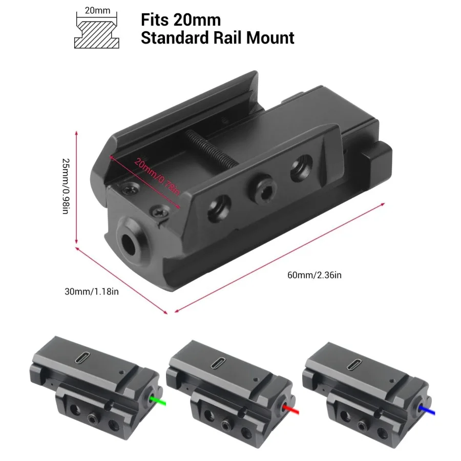 

Лазерный прицел с зарядкой через USB, лазерный прицел Glock, перезаряжаемый подходит для планки Пикатинни, коллиматор, винтовка, лазерный коллиматор