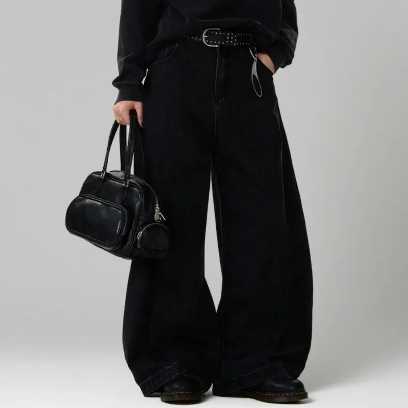 

Широкие джинсы для женщин и мужчин, однотонные, весна-лето, уличная одежда в стиле ретро, повседневные джинсовые брюки с высокой талией, свободные прямые брюки