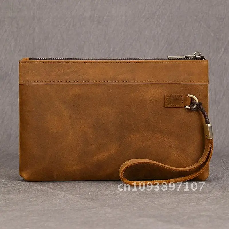 Cartera de mano de cuero genuino Luufan para hombre, cartera de mano con cremallera para hombre de negocios, capacidad diaria para bolso grande, bolso de mano, cinturón para teléfono