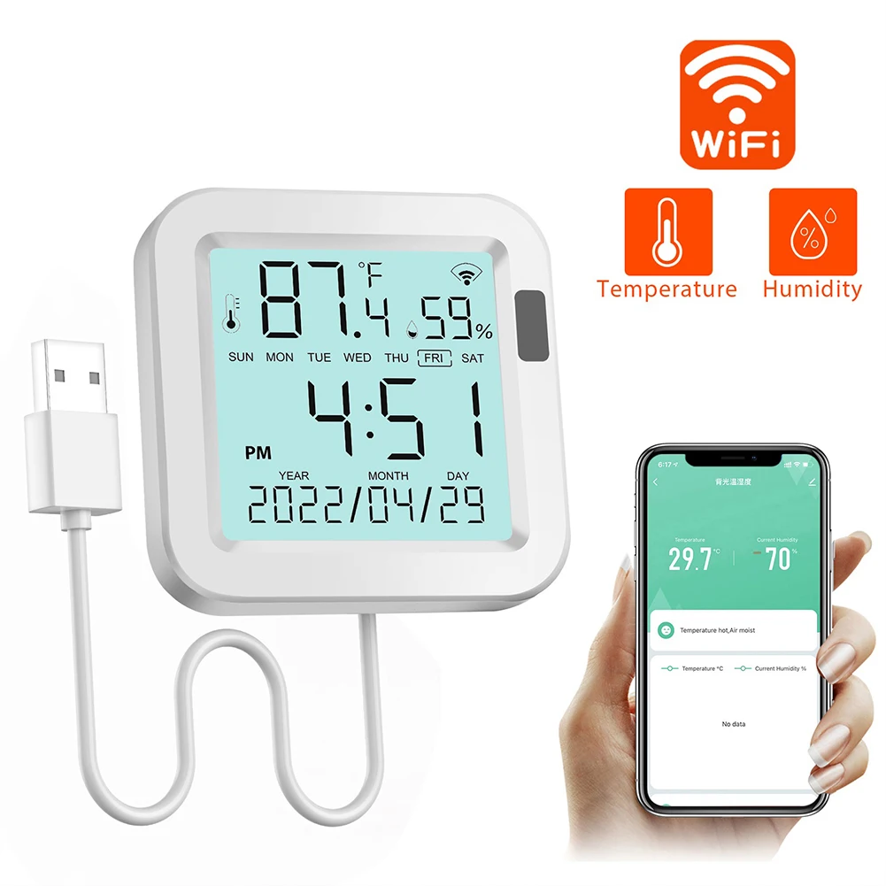 For Smart WiFi Thermometer Hygrometer Sensor With LCD Backlight For Tuya For Smart Life App Home Temperature Humidity Monitor