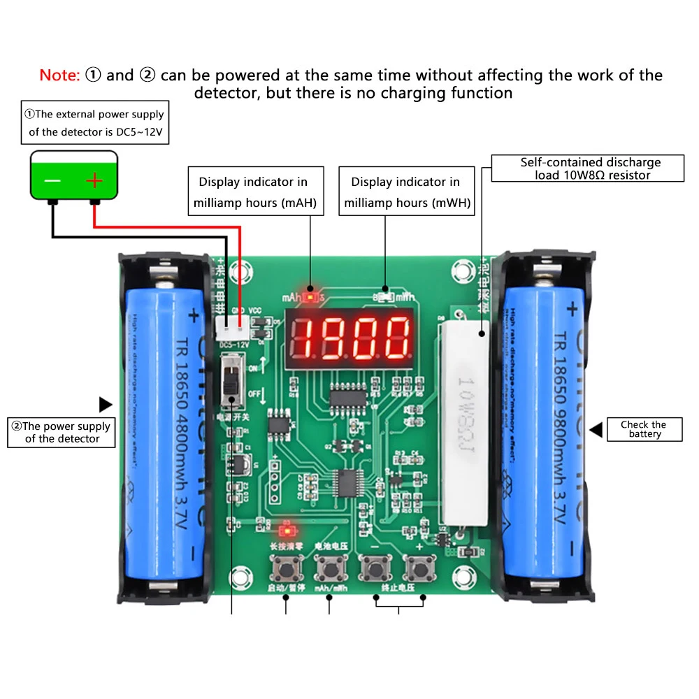 18650 Dung Lượng Pin Lithium Bút Thử Mô Đun MAh MWh Pin Kỹ Thuật Số Điện Phát Hiện Dòng Điện Mô Đun 18650 Kiểm Tra Pin Loại-C