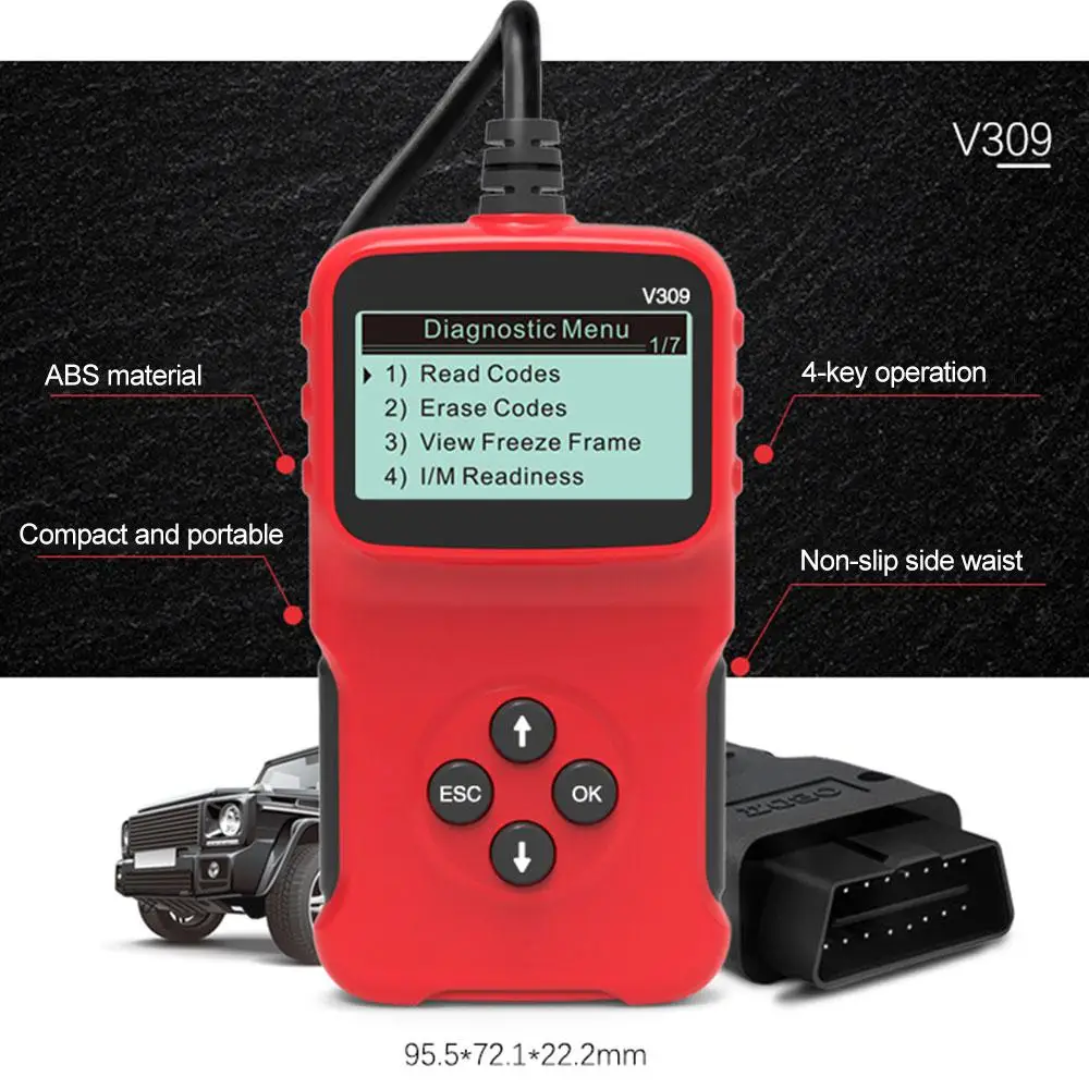 V309 OBD2 Scanner Automotive Diagnostic Troubleshooter Automotive Engine Trouble Code Reader ELM327 Check Engine Lights KW310