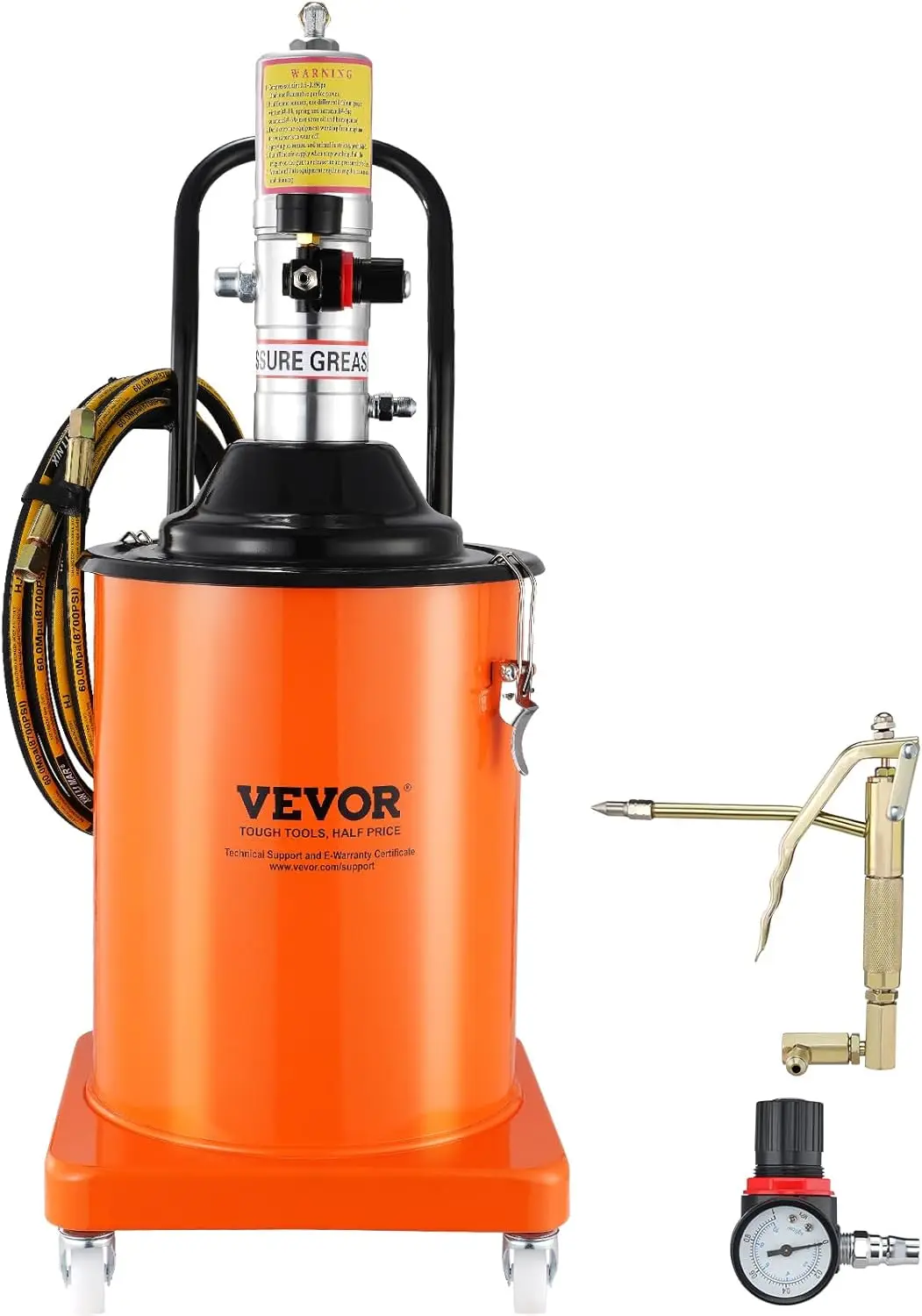 Pump5 Gallon Air Grease with 13 ft High Pressure Hose and  Gun 20L Pneumatic   with Wheel Porta