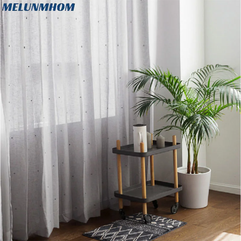 Melunmhom American Gray Light-transmitting Luxury Pearl Thicker Tulle Curtains for Living Room Beaded Sheer Window Screen Bedroo