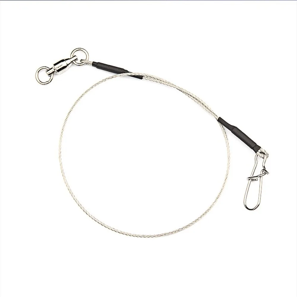 5PCS 2 Size 20/30/40cm strands Stainless Steel Wire Leader With Bearing Swivel & Clip Fishing Steel Core Leash Anti-bite Thread