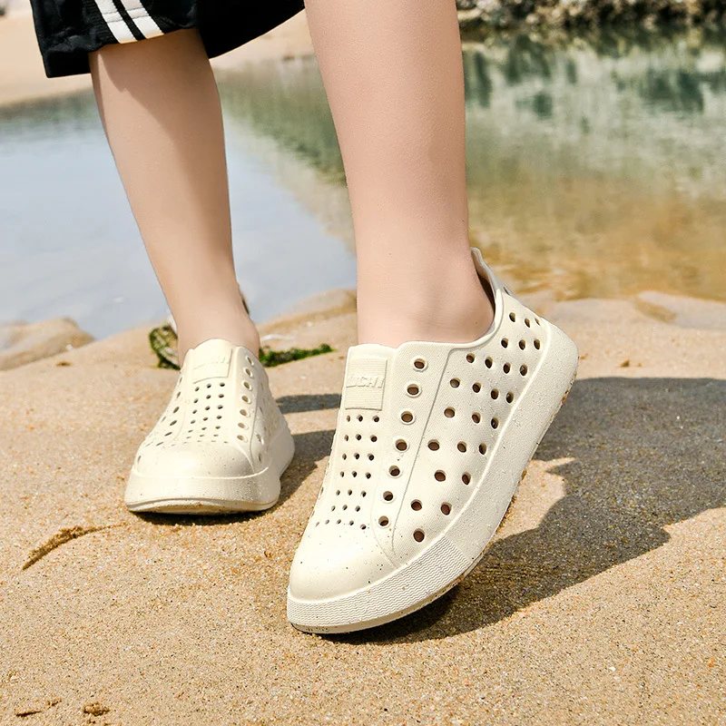 Summer Children EVA Solid Color Thick-Soled Hole Shoes Kids Soft-Soled Non-Slip Beach Shoes Boys Girls Slip-On Sandals Everyday