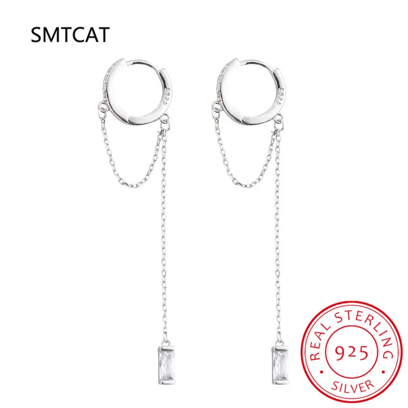 Prevent Allergy 925 Sterling Silver Tassel Chain Crystal Long Drop Earrings for Women 2021 Trend New boucle oreille femme