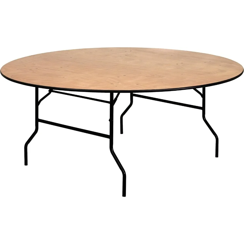 

6' Round All-Occasion Wood Folding Event Table, Foldable Round Portables Banquet Table with Wooden Top, Desk