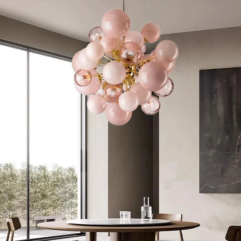 Glass Bubbles Ball Chandelier Light For Living Room Decor Bedroom Dining Room Modern Pink Pendant Light Indoor Lighting Fixture