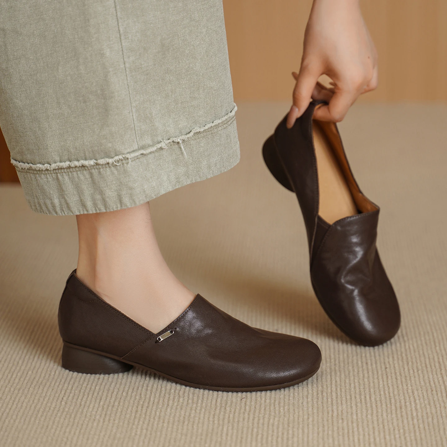 Women Spring Autumn Genuine Sheepskin Loafers Asymmetric Overlap Slip on Elastic Side Gore High Vamp Shoes Soft TPU Sole Pumps view 4