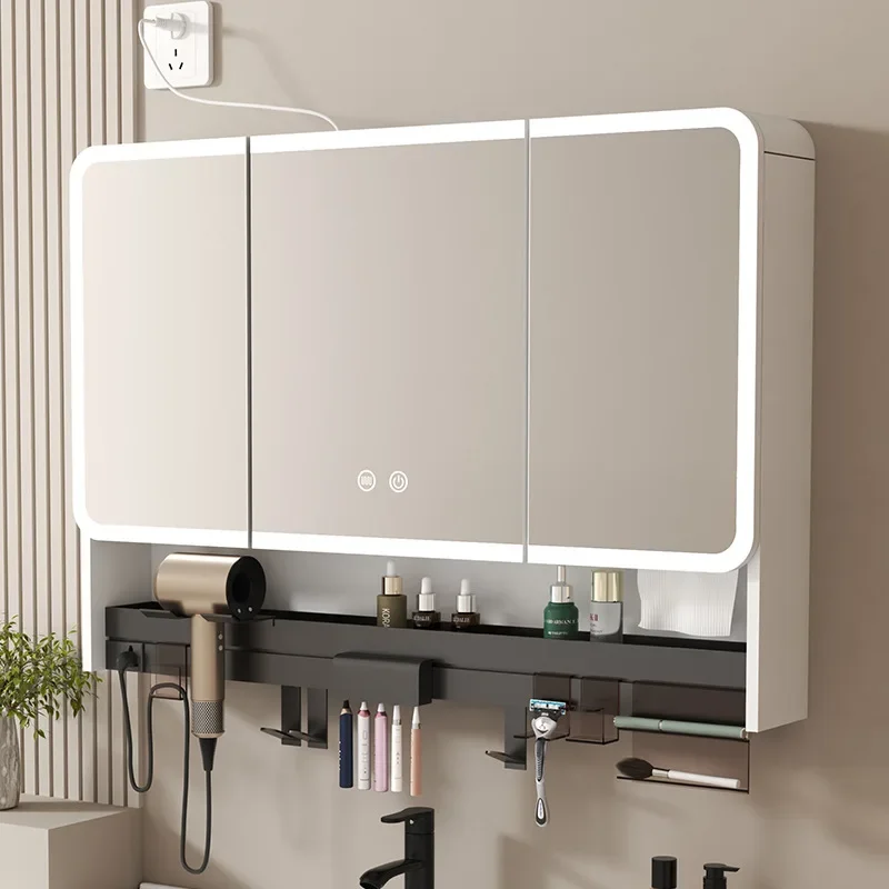Smart bathroom beauty storage rack, mirror cabinet, wall-mounted separate toilet mirror, hair dryer, integrated socket