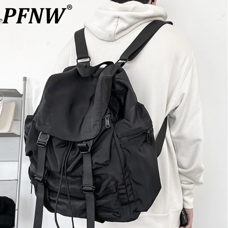 PFNW Drawstring Backpacks Large Capacity Simple, Trendy Casual Lightweight Travelmen's Black Backpack 12C1294