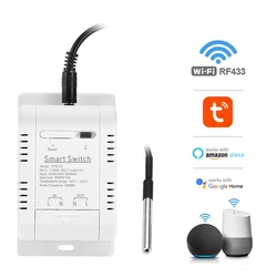 Tuya 16A 3000W Smart Temperature Switch Power Monitor with Thermostat Probe Sensor for Fish Tank Greenhouse Compatible Alexa
