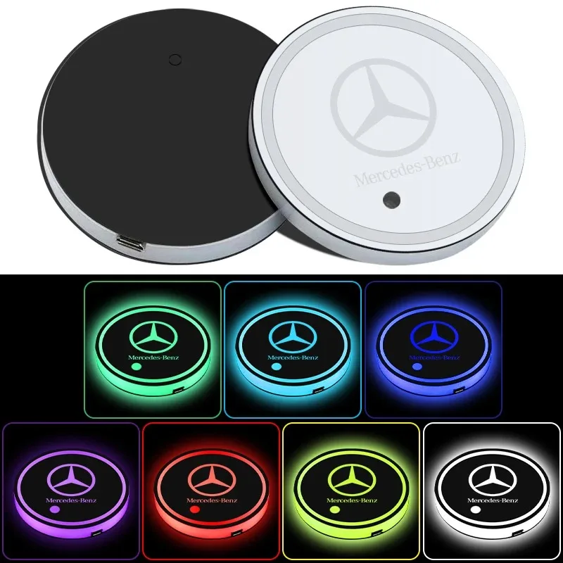 7 Color LED Car Cup Holder Light Luminous Coaster Water Cup Pad For Mercedes Benz AMG W206 W204 W205 W212 W213 W221 W222 GLA