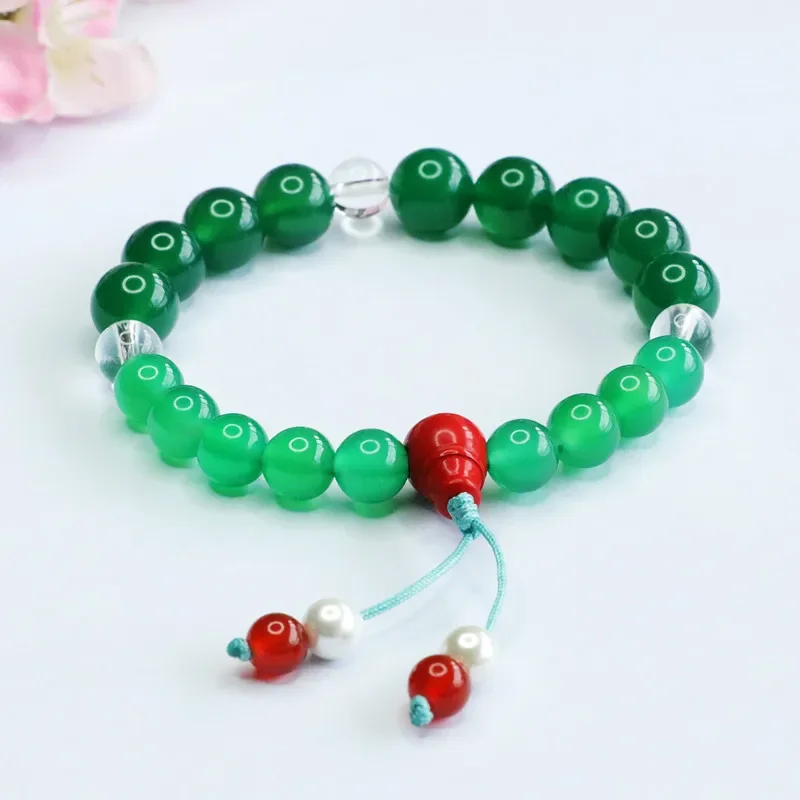 

Chalcedony Simple Design Men's and Women's Bracelet White Crystal Agate Handstring Eighteen Seeds Guofeng Couple Lucky Gift