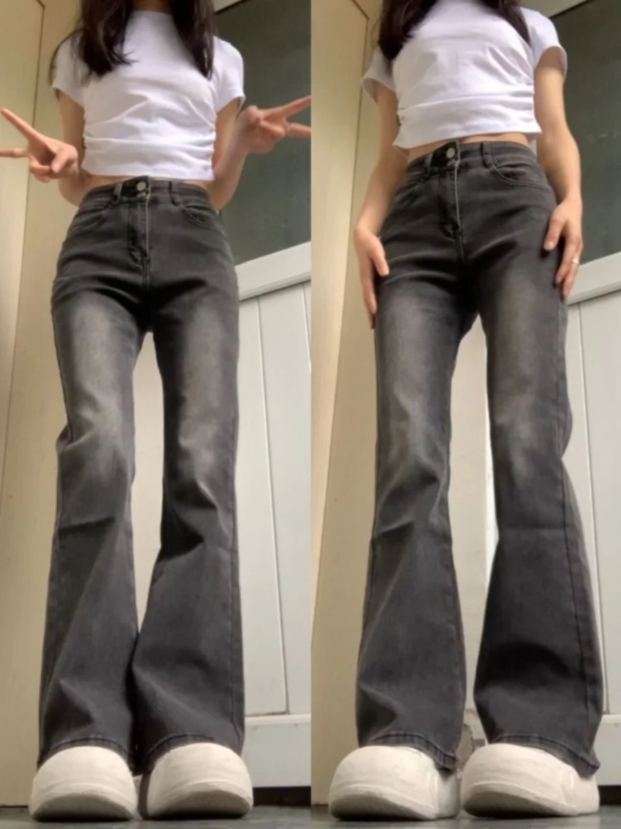 

High Waist Flared Jeans Women's Spring Autumn Slimming Large Size Elastic Straight Leg Versatile Bell Bottoms Trendy Cotton S...