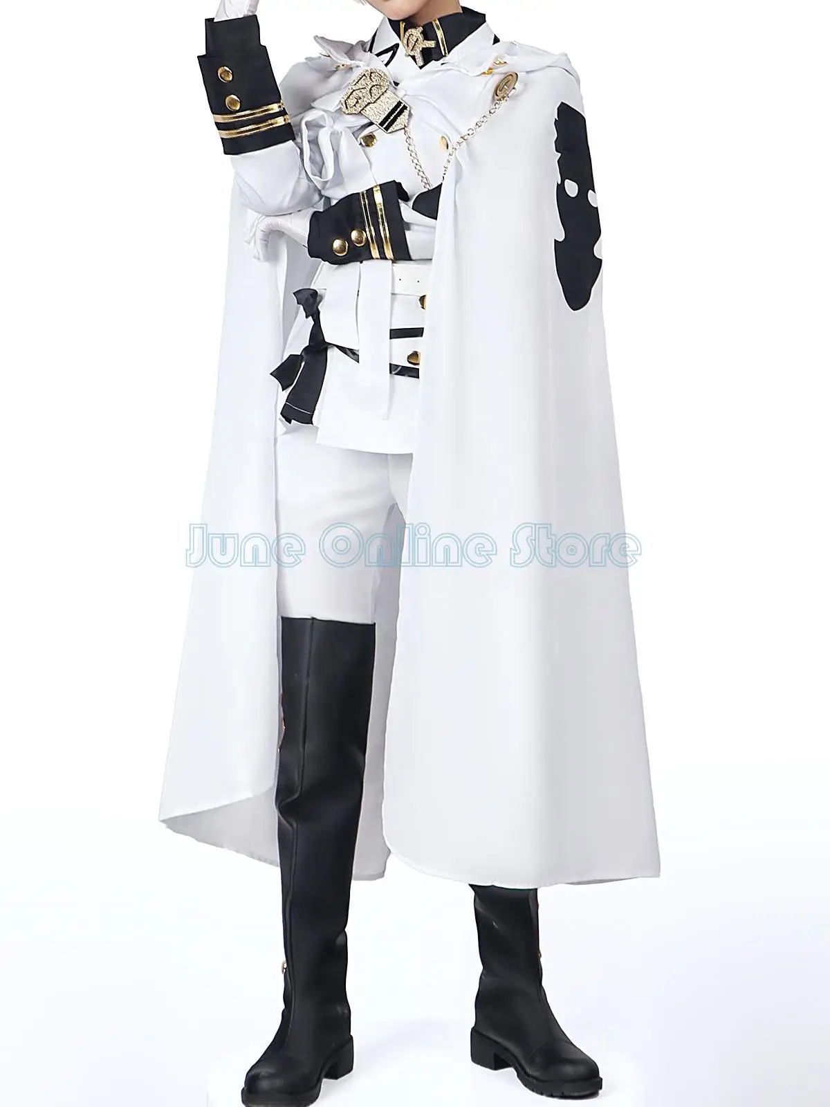 Mikaela Hyakuya Cosplay Anime Serafino della Fine Costume Cosplay Halloween Mantello Bianco Trench Pantaloni Guanti Parrucca Uniforme Gioco