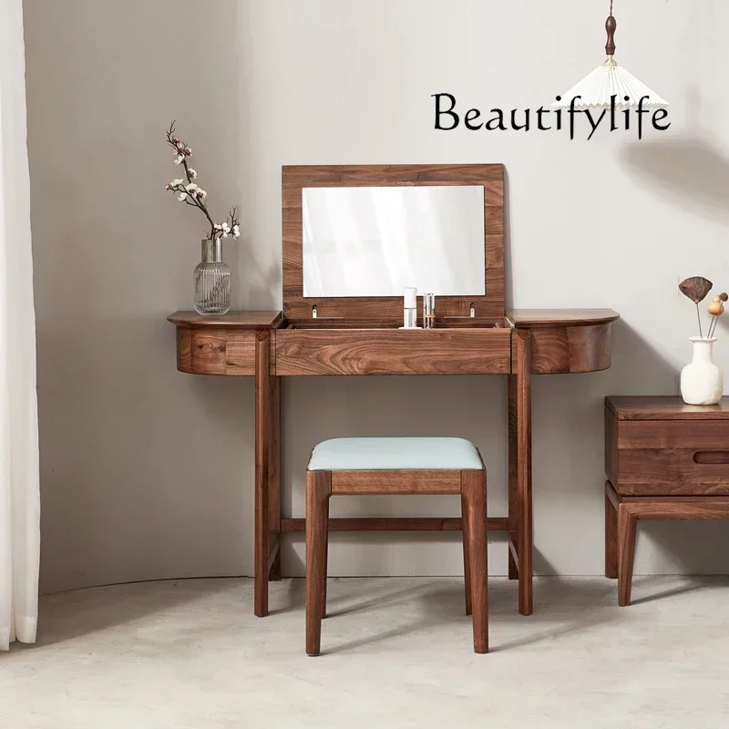 

North American black walnut dresser Italian minimalist solid wood makeup table log dresser flip table