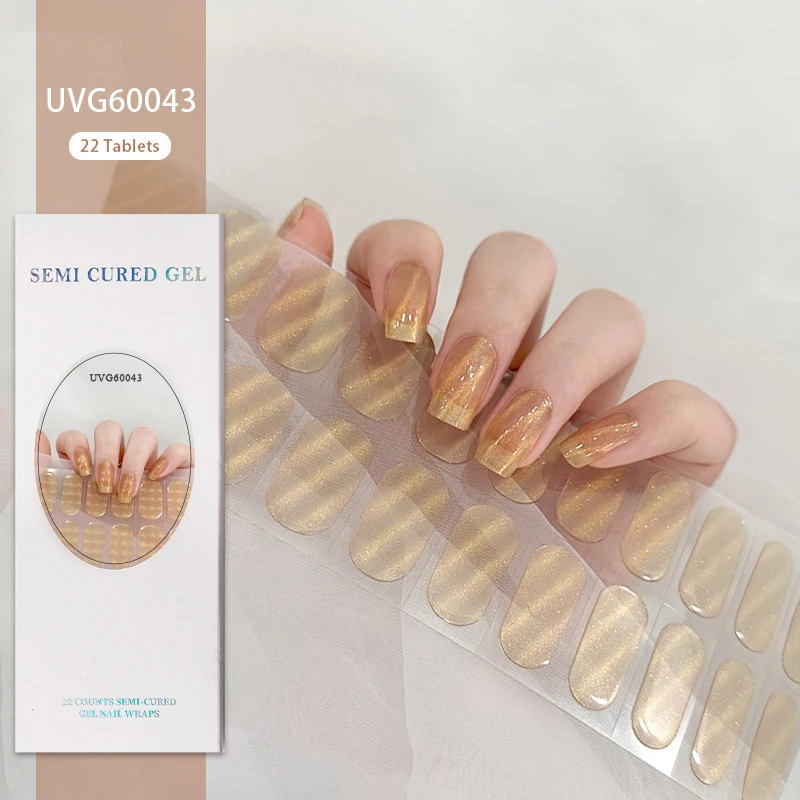 22Tips Nude Halb-ausgehärtete Gel Nagel Patch Slider Kleber Wasserdichte lange anhaltende Aurora Full Cover Gel Nagel Aufkleber UV Lampe Benötigt – Detail 13