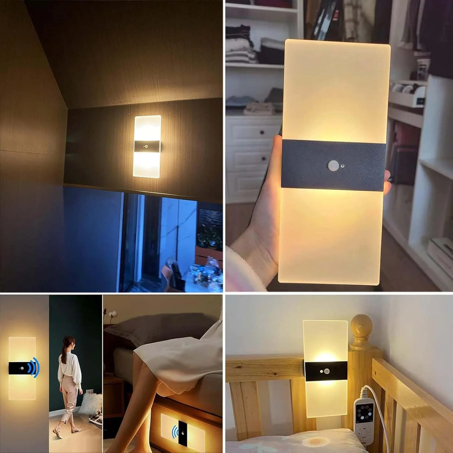 2PCWireless applique batterie avec interrupteur LED alimenté par batterie applique intérieure tactile contrôle lampe USB Rechargeable éclairage mural