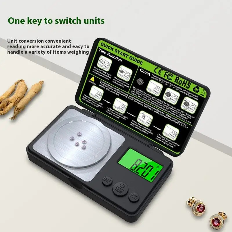 Image of Neue Tragbare Mini Taschenwaage 0,01G/0,1G-200G/500G/1Kg Genauigkeit elektronische Waage Karat Skala Gold Schmuck Waage Küche Werkzeuge