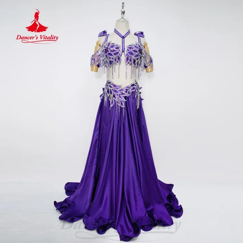 Belly Dance Performance Costume for Women Customized High End Luxury Rhinestone Tassel Satin Set The Dancer Competition Outfit