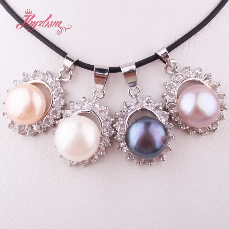 10mm Natural Round Freshwater Pearl CZ Crystal Beads Tibetan Silver Fashion Pendant 1 Pc 15x18mm For Party Gift Free shipping