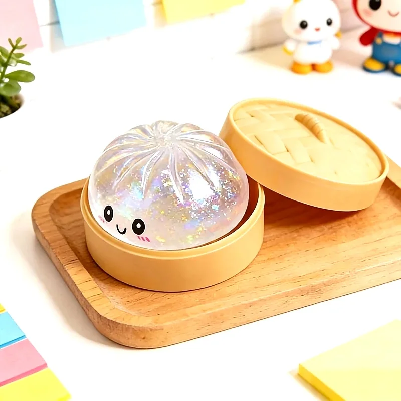 Cute decompression soft steamed bun pinch ball, children's dumpling-shaped soft toy, soft relaxation toy,, office leisure items, best gifts for Christmas, Easter, Valentine's Day, Birthday and Ramadan, 3-piece set (1 bun + 1 steamer + 1 lid), random color