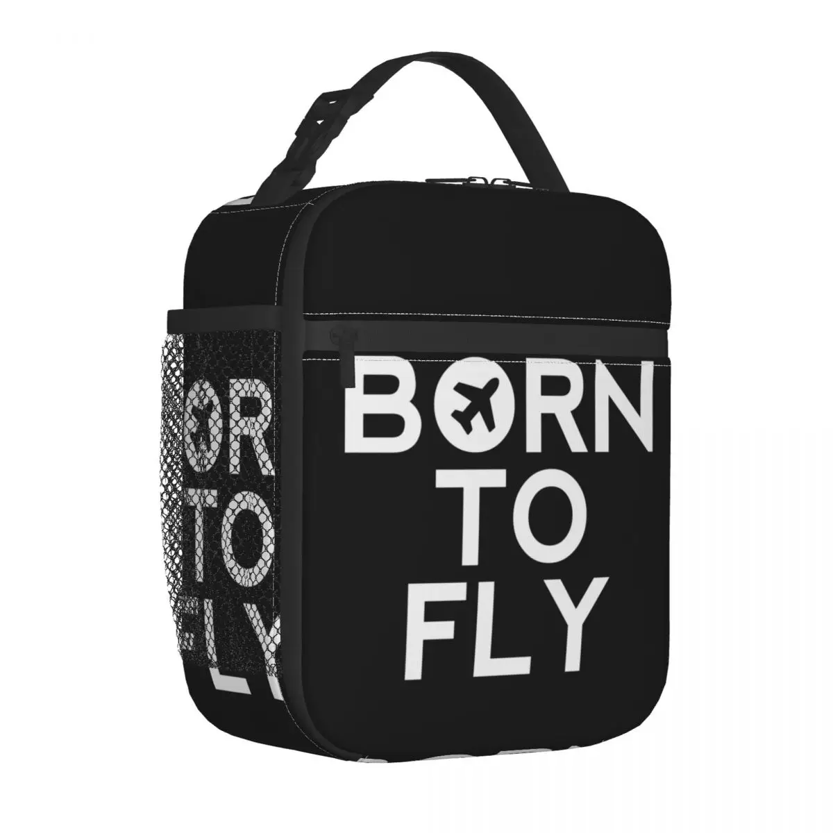 Born To Fly Logo Insulated Lunch Tote Bag for Women Aviation Flight Pilot Portable Cooler Thermal Food Lunch Box School Children