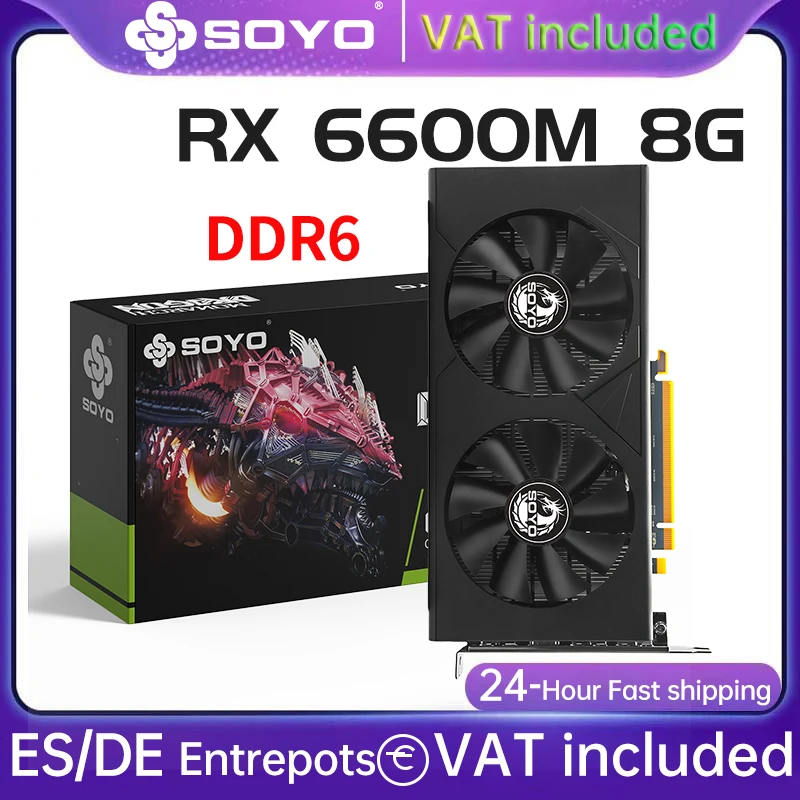 SOYO AMD RX 6600M 8GB Graphics Card GDDR6 128Bit PCI-E 4.0×8 8Pin