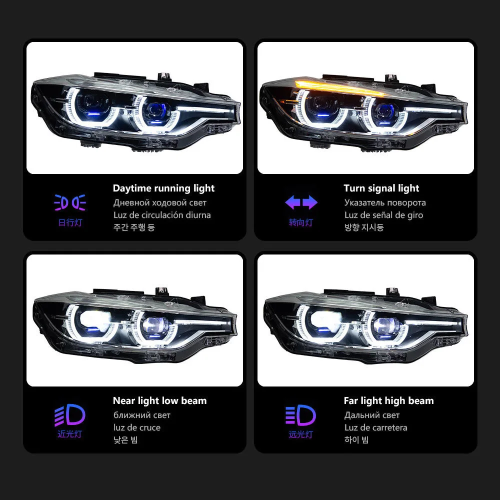 Sewiyolin سيارة LED مجموعة مصابيح أمامية لسيارات BMW F30 F35 2013-2019 ثنائي اللون الضباب DRL الفرامل بدوره مصباح إشارة التوصيل والتشغيل #4