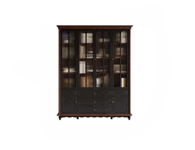 

Medieval style pure solid wood bookcase combination French retro home floor bookshelf glass door American shelf