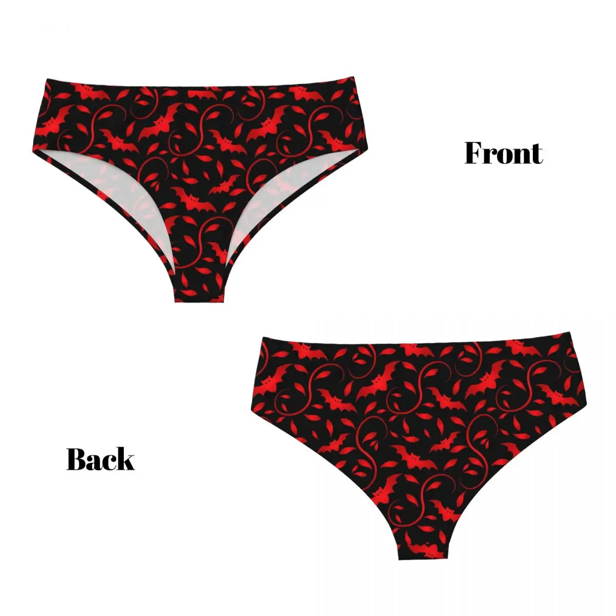 Custom Womens Modern Halloween Spooky Red Bats Panties Breathable Briefs Underwear