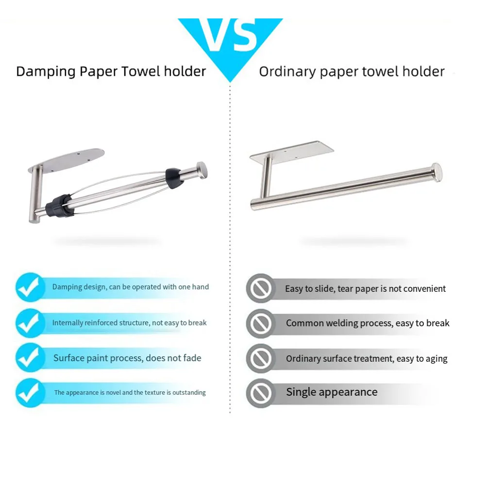 Damping Design Stainless Steel Paper Towel Holder Adjustable Damping Strength Color Fading Resistance Easy Installation