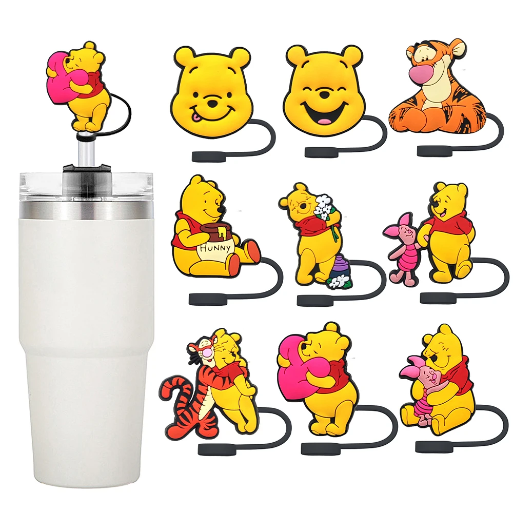 MINISO Winnie Pooh Straw Cover for Stanley Cup,Straw Topper Compatible with 30&40Oz Tumbler Handle,10mm Silicone Straw Cover