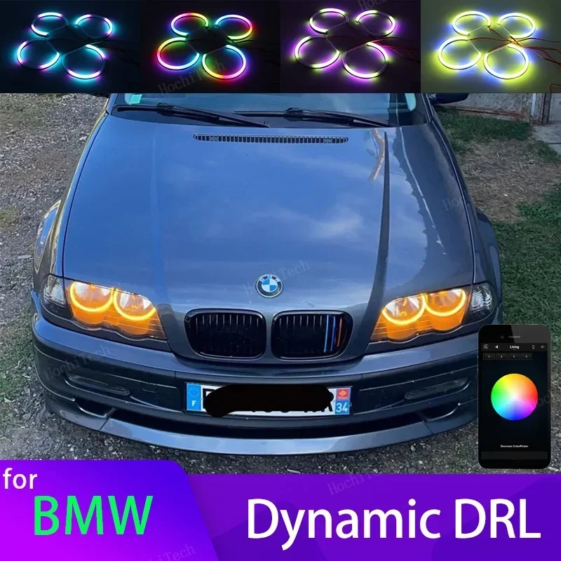 Colorful RGBW Cotton LED Angel Eyes Revolving Dynamic Light Sequential Flowing with Turn Signal for BMW 3 5 7 Series E46 E39 E38