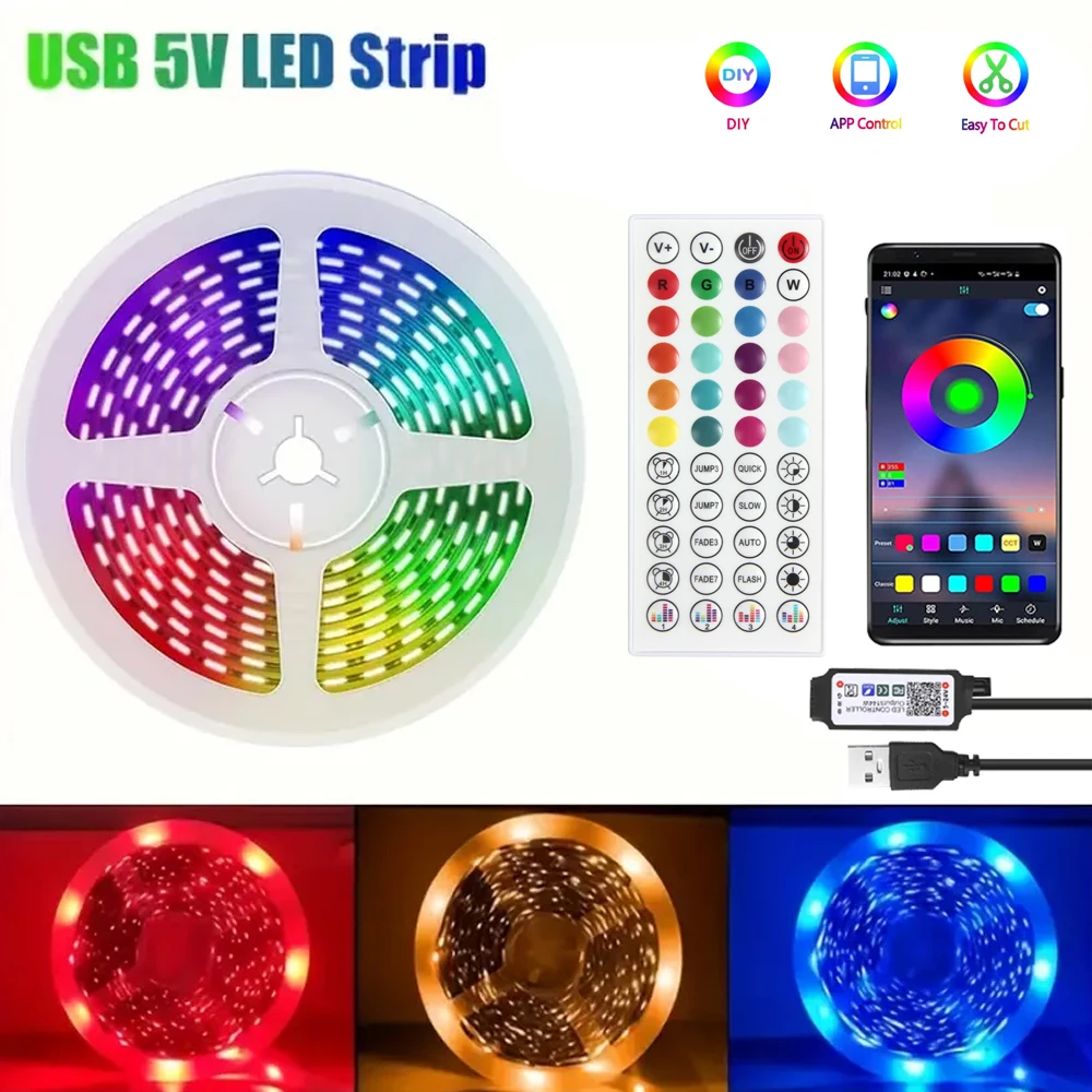 

Светодиодные ленты USB 5 В, лента RGB 3535, светодиодные настенные светильники для комнаты, приложение с дистанционным управлением, гибкая лента, диодные светильники для украшения комнаты и дома