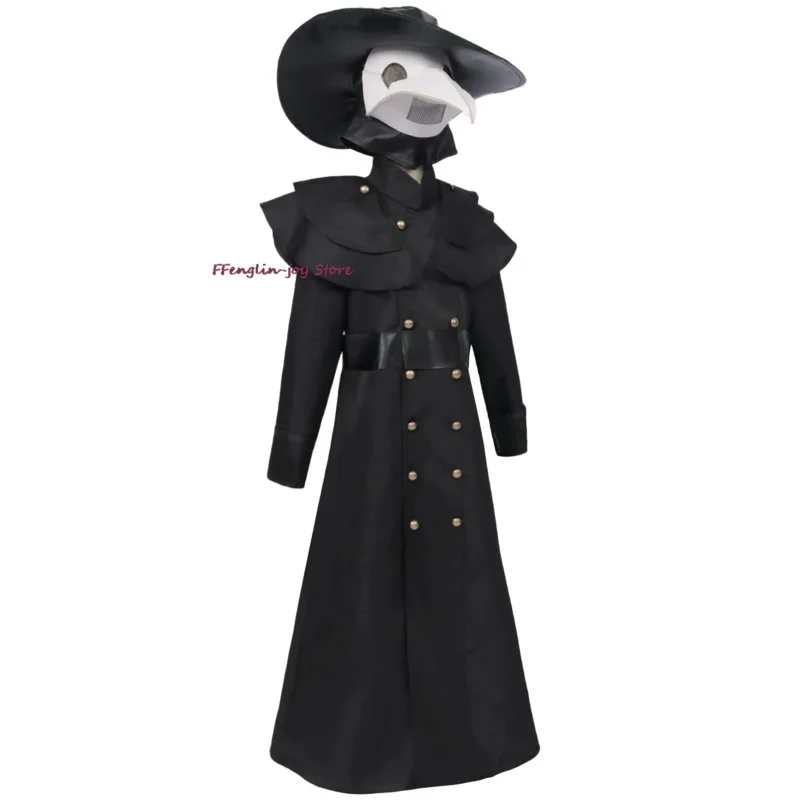 Halloween Medieval Hooded Robe Plague Doctor Costume Mask Hat for Men Monk Cosplay Steampunk Priest Horror Wizard Cloak Cape Kid