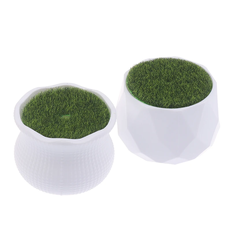 5Pcs Mini Flower Pot Round Planters With Artificial Lawn Vase Plastic Thick Plants Flower Pot Garden Restaurants Decor 6.0*4.6cm