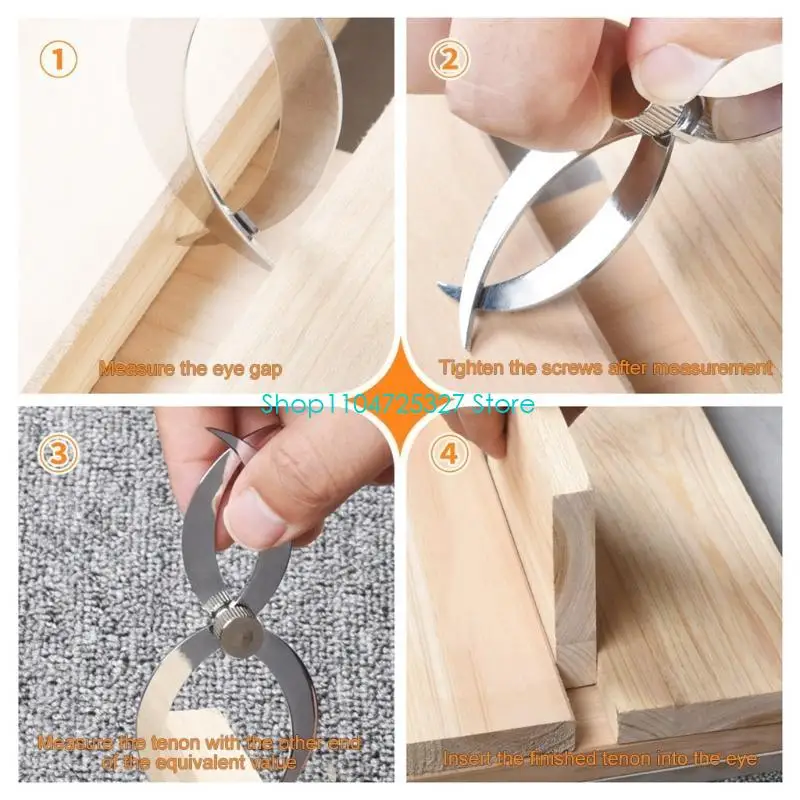 D8KF Stainless Steel Wooden Tenon Gauge Ruler OD Feeler Gauge Caliper Measure Tool