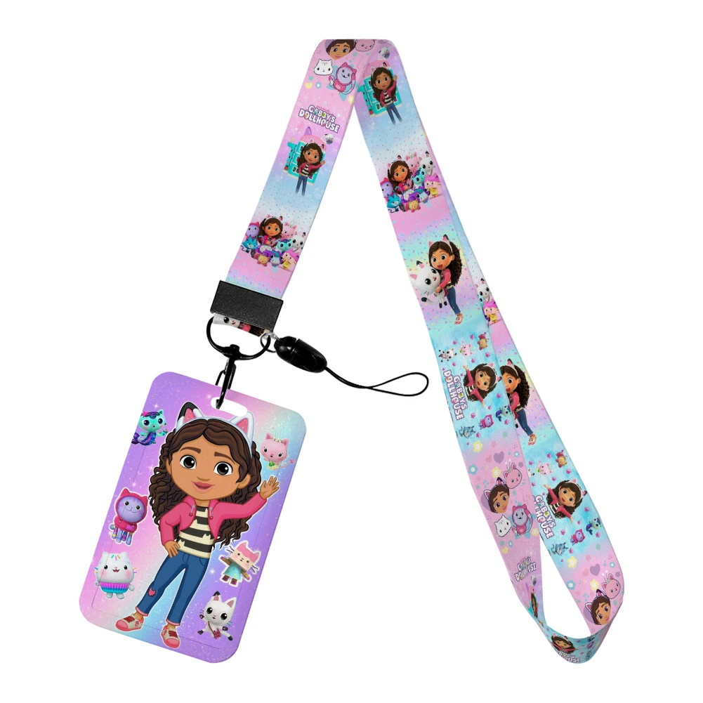 Cordón de dibujos animados de Casa Gabby para niñas, cadena para llaves, funda para tarjeta de identificación, tarjetero de autobús, soporte para insignia, regalos personalizados