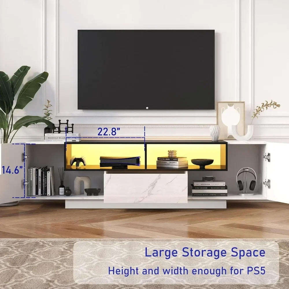 70in LED TV Stand for 75 Inch TV, Large Gaming Entertainment Center with Storage Cabinets and Open Shelves, Modern TV Console