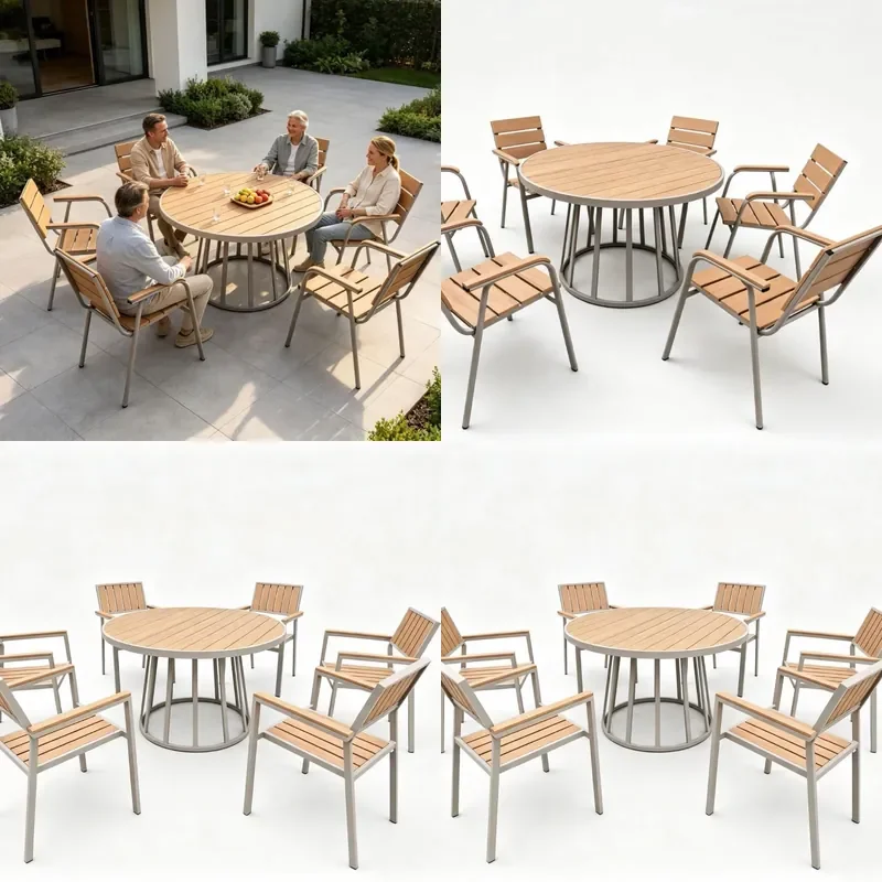 Solid Wood Outdoor Dining Set Fixed Size Patio Table and Chairs for Garden Balcony Cafe Hotel Courtyard Leisure Use
