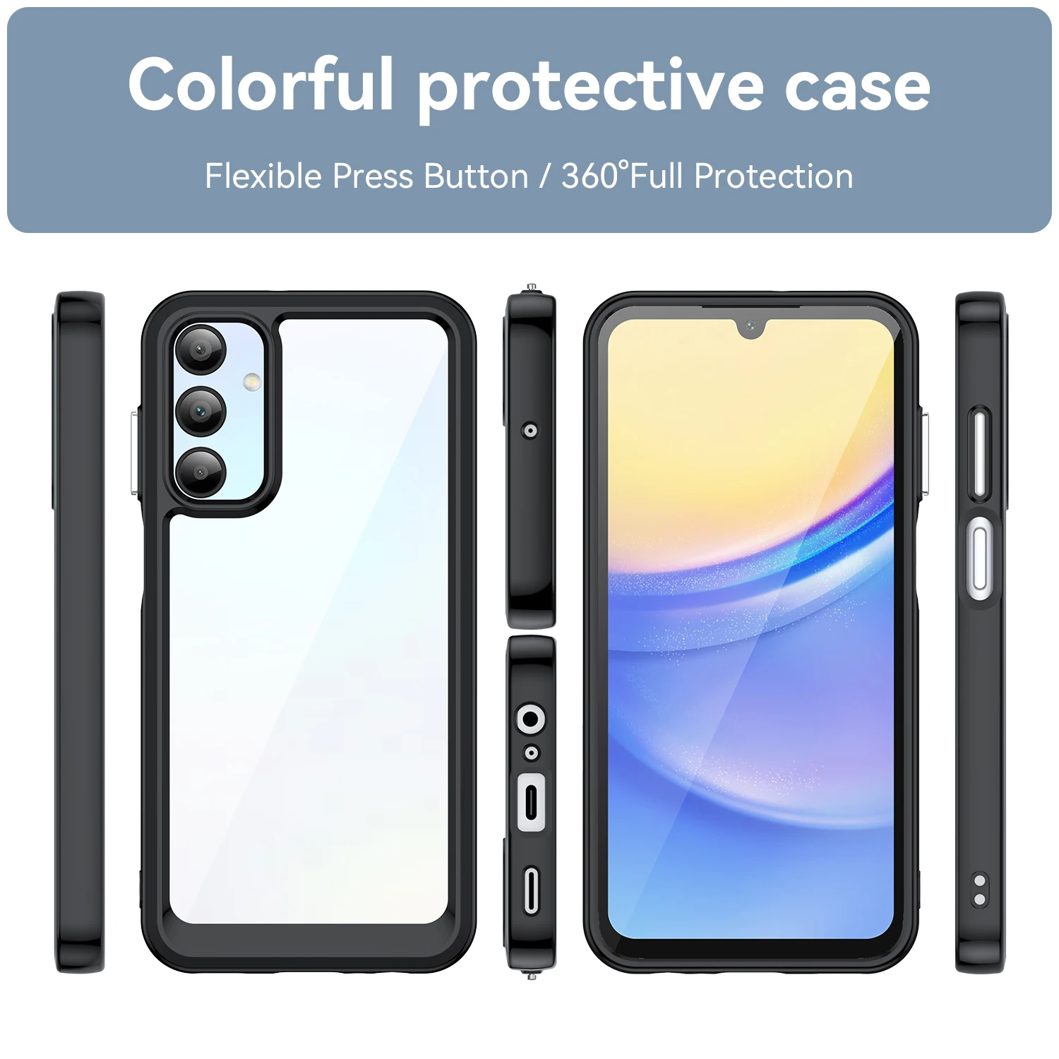 For Samsung Galaxy A15 4G 5G Back Cover Capas Colour Frame Phone Bumper Shockproof Transparent Clear For Samsung Galaxy A15 5G