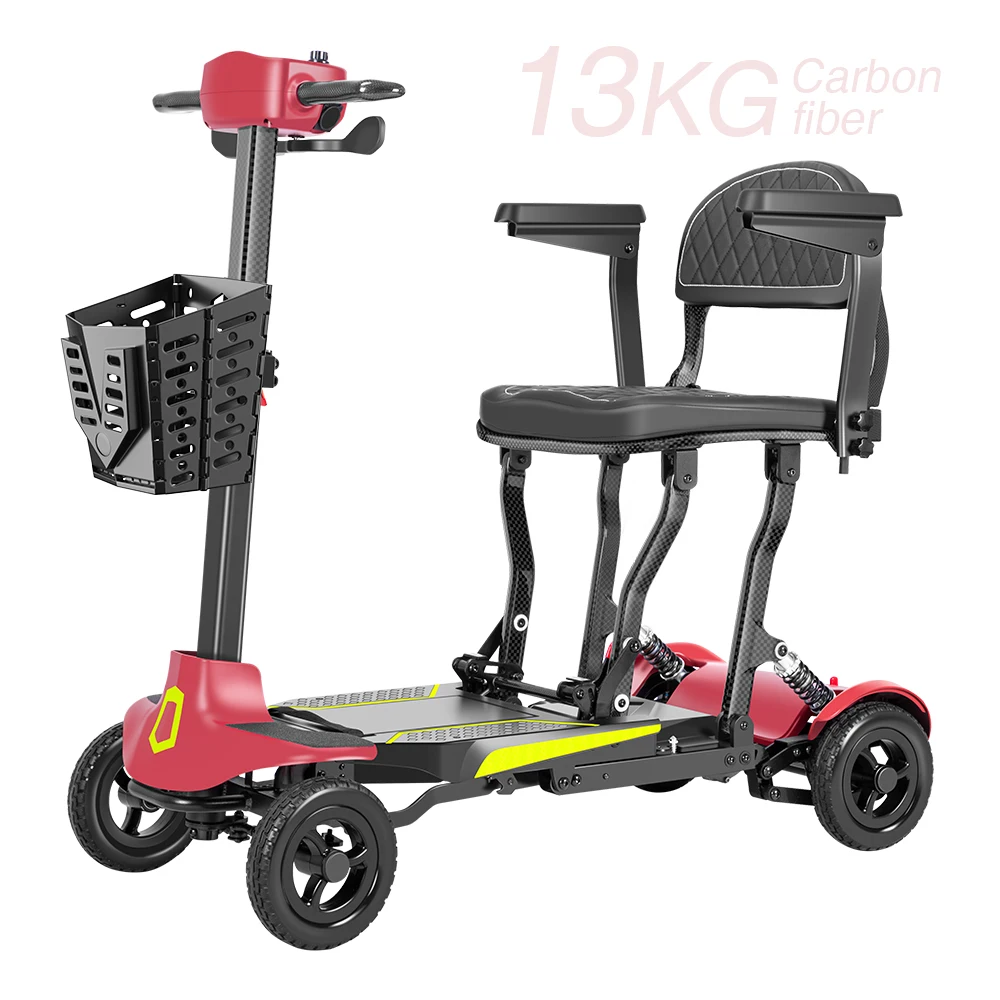 Patinete Eléctrico de 4 Ruedas T300C, 13 kg, Scooter de Movilidad de Carbono para Discapacitados, Plegable, Autonomía de 10AH/15AH