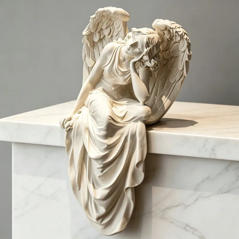 Desktop Miniatures Figurines Retro Resin Sculptures Aesthetic 3D Angel Girl Figurine Luxury Living Room Decoration Ornament