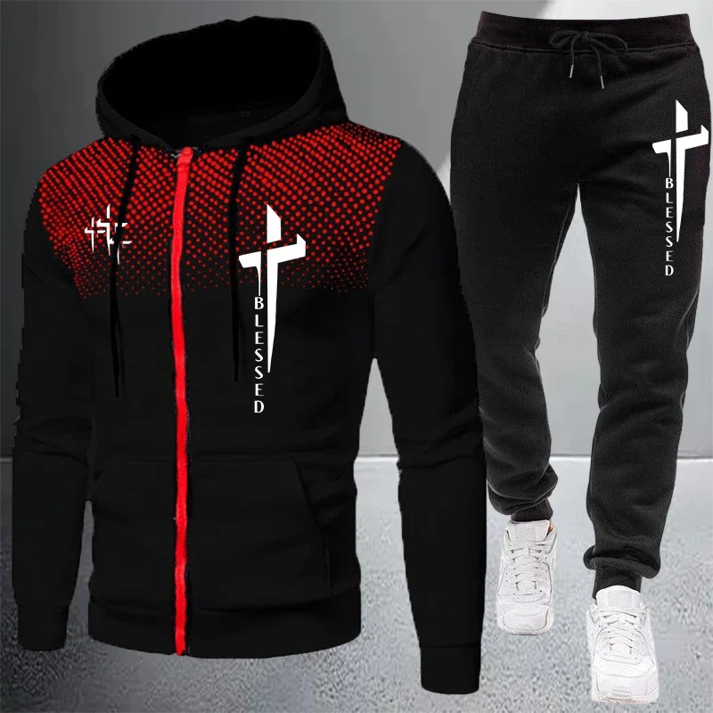 

Jacket Tracksuit for Man Casual Zipper Hooded Sweatshirts Coat Outdoors Sports Jogging Clothes Autumn Winter Single Tops Pants