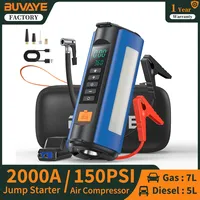 BUVAYE Jump Starter Air Compressor With Power Bank 2000A Peak Battery Booster 150PSI Electric Pump 12V Car Starter With Lighting