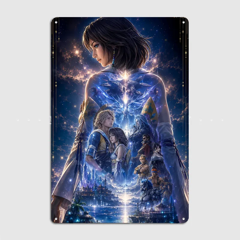 Final Fantasy X Ensemble Poster Metal Sign Life Wall Custom Bedroom Indoor Home Wall Decor Posters Room Decoration