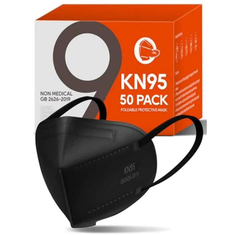 

KN95 Face Masks 50 Pack for Adults, Breathable and Comfortable KN95 Mask Disposable, Filter Efficiency≥95%, Black